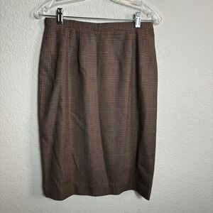 JH Collectibles ‎ Skirt Brown Herringbone 100% Wool Lined Size 10 Lined Back Zip